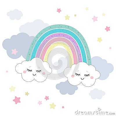 Cute magical rainbow and clouds in unicorn theme or little princess theme. Vector Illustration